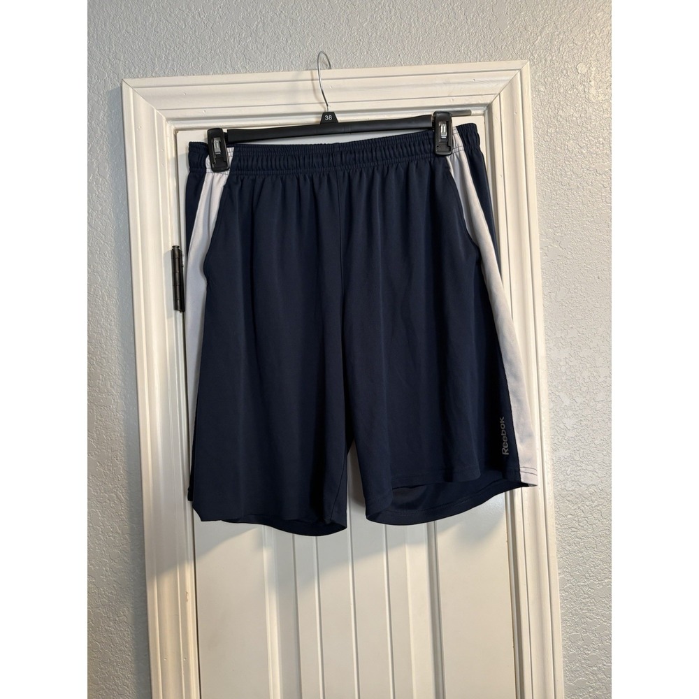 Reebok Men's Athletic Shorts Medium‎ Navy Blue White Performance Gym Basketball